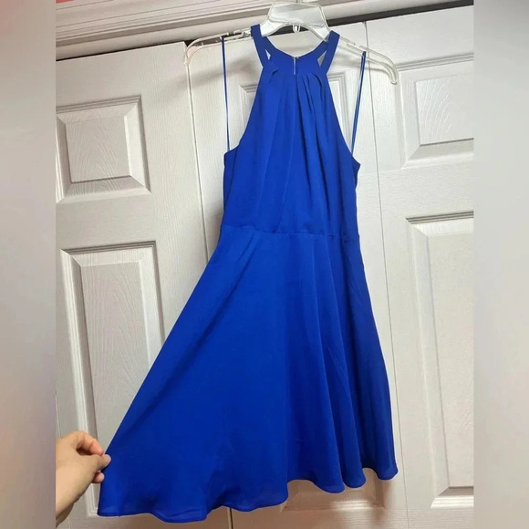 Blue chiffon fit and flare Express dress size 2 in Excellent pre owned condition - Picture 8 of 11